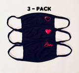 3-Pack of ADULT Heart / Love Black Face masks