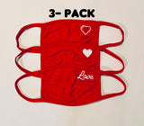 3-Pack of ADULT Heart / Love Red Face masks