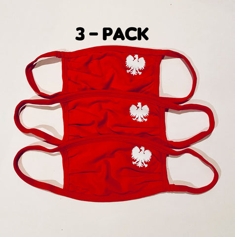3 pack ADULT Red Polish face masks